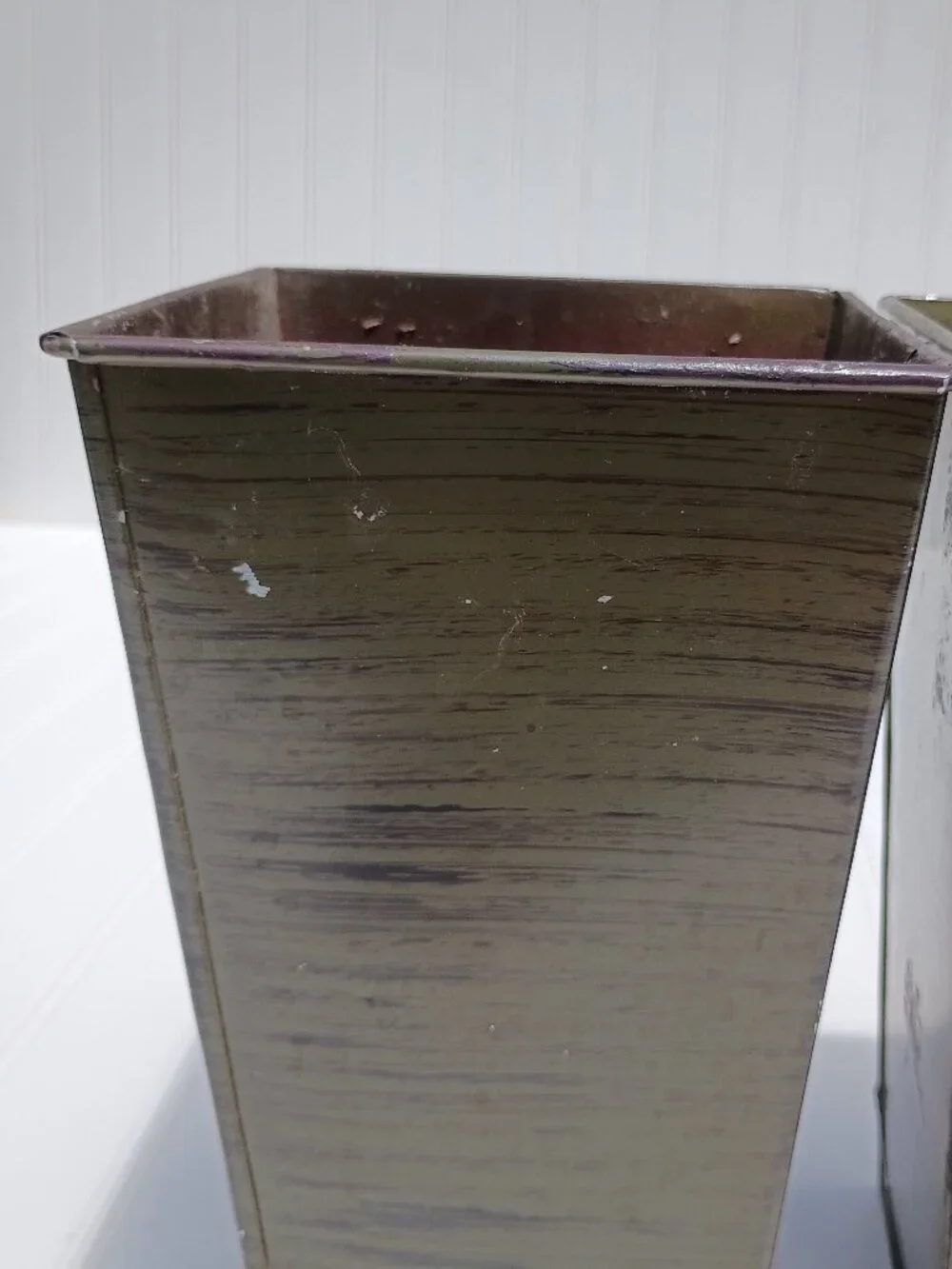 Vintage Metal Vases Planters Set of 2 Rectangular Tapered Industrial Rustic 8.5